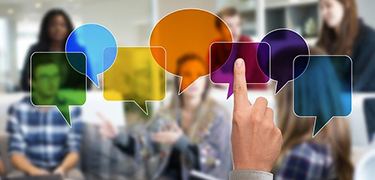 students and speech bubbles
