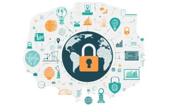 Intellectual Property, Cloud with information and padlock.